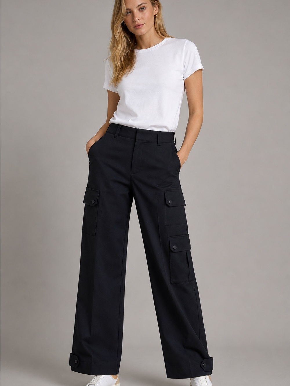 Sandro Wide Leg Navy Cargo Pants for Women Sz 38